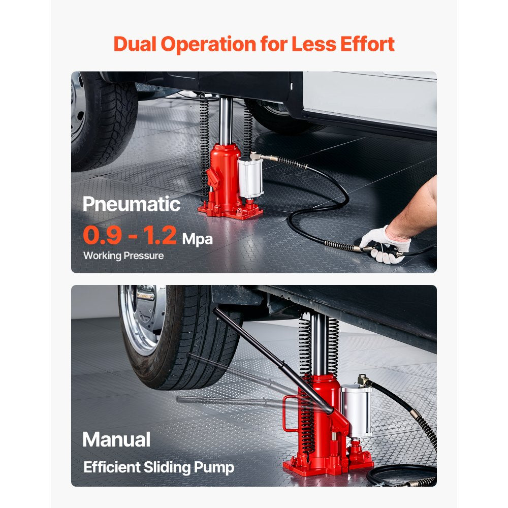 VEVOR Air Hydraulic Bottle Jack, 20 Ton (44092 lbs) Capacity, 10.2-19.5 Inch Lifting Range, Pneumatic/Manual Heavy Duty Welded Bottle Jack with Pump for Car, SUV, Pickup, Truck, RV, Auto Repair, Red