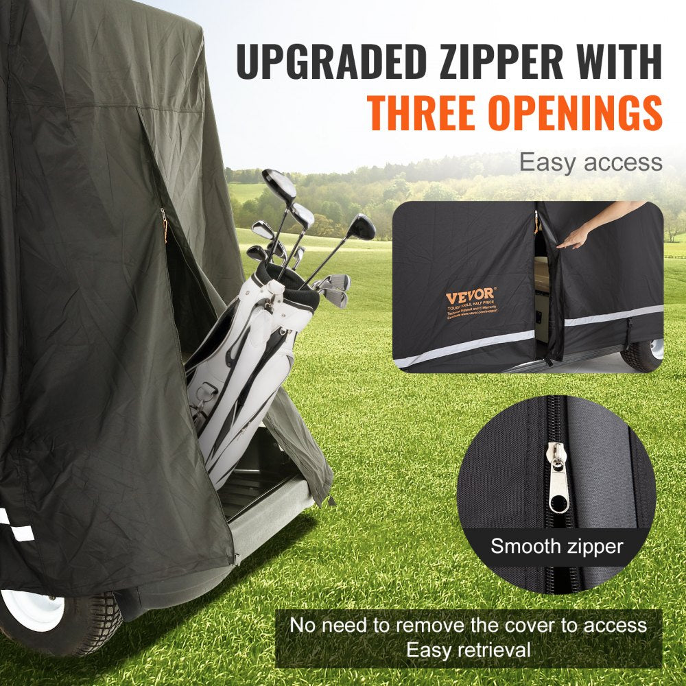 VEVOR 2+2 Passenger Golf Cart Cover, 600D Polyester Full Cover, Suitable for 2+2 Golf Carts, Waterproof, Sunproof, and Dustproof Outdoor Golf Cart Cover with Three Zipper Doors, Black