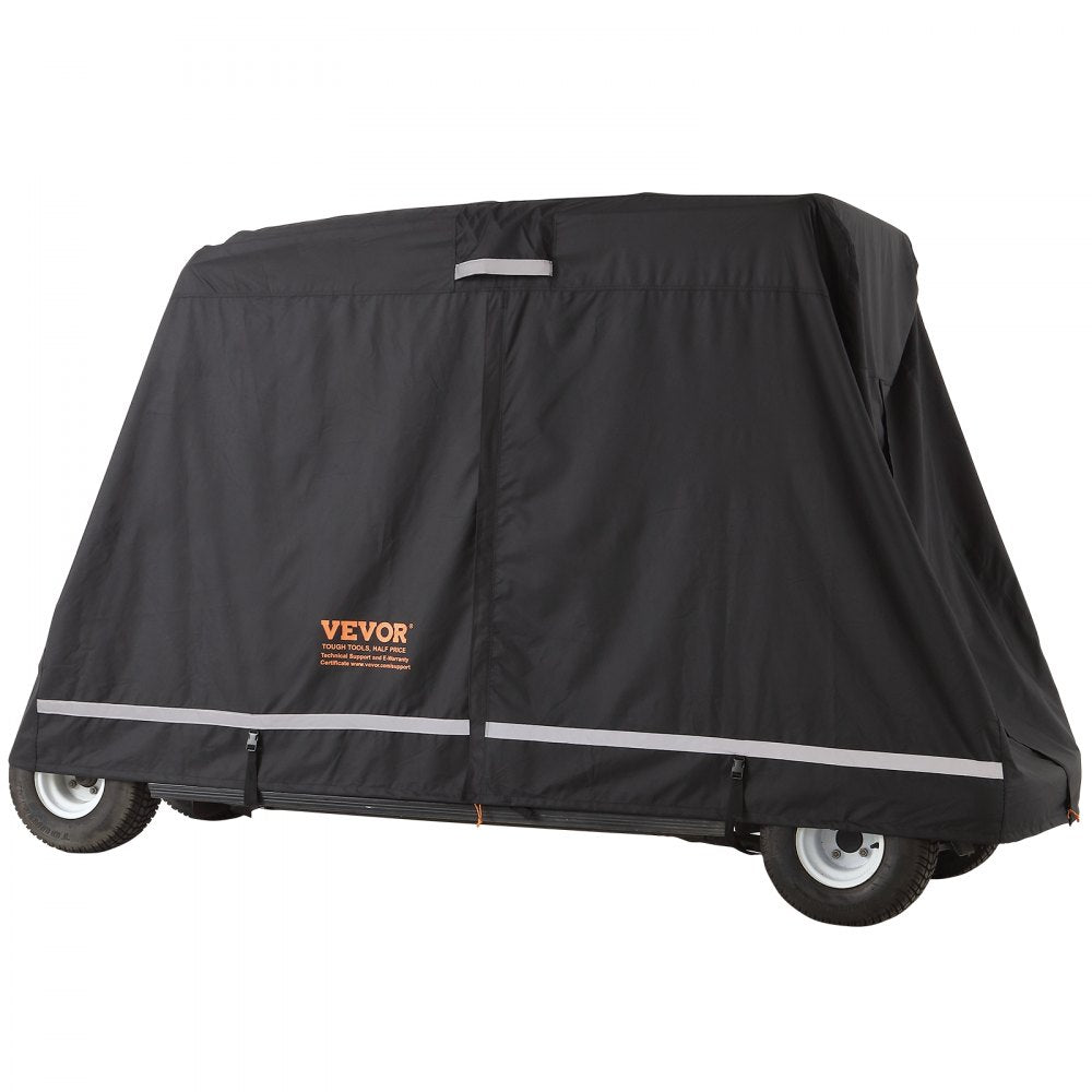 VEVOR 2+2 Passenger Golf Cart Cover, 600D Polyester Full Cover, Suitable for 2+2 Golf Carts, Waterproof, Sunproof, and Dustproof Outdoor Golf Cart Cover with Three Zipper Doors, Black