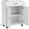 VEVOR Kitchen Island Cart, 32" Mobile Carts with Storage Cabinet, Rolling Table with Power Outlet, Spice Rack, Towel Bar, Adjustable Shelf, Drawer, Dining Living Room Portable Islands on Wheels, White