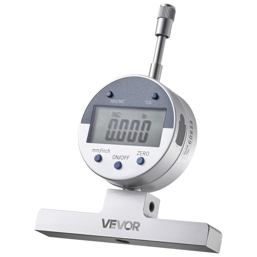 VEVOR Depth Gauge, Depth Micrometer Digital Electronic Indicator 0-22 inch Measuring Range, 0.0005" Resolution, Precision Unit Conversion with 4 Anvils, Measuring Tool for Groove, Step, Hole
