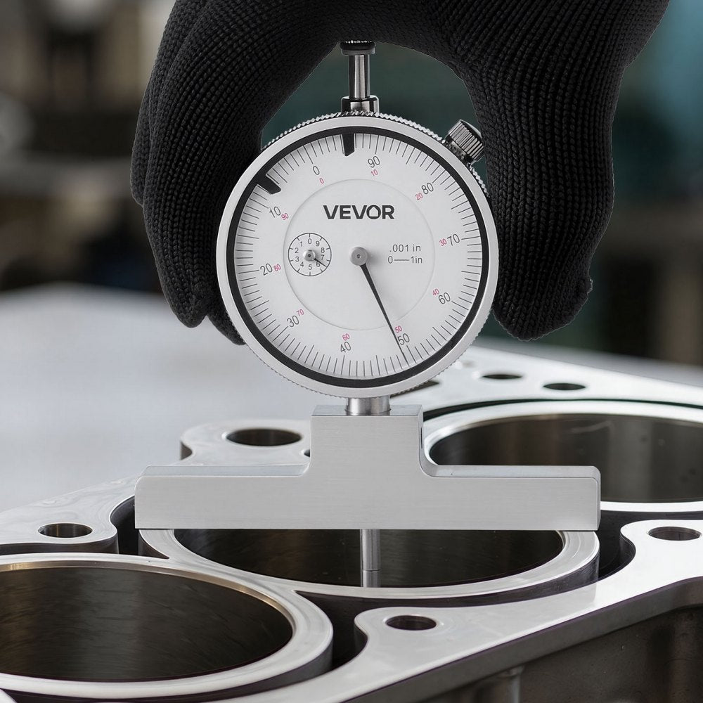 VEVOR Depth Gauge, Depth Micrometer 0-22 inch Measuring Range, 0.001" Resolution, with 4 Anvils & 6 Standard Rods, Precision Easy to Read Mechanical Tool for Measuring Groove, Step, Hole