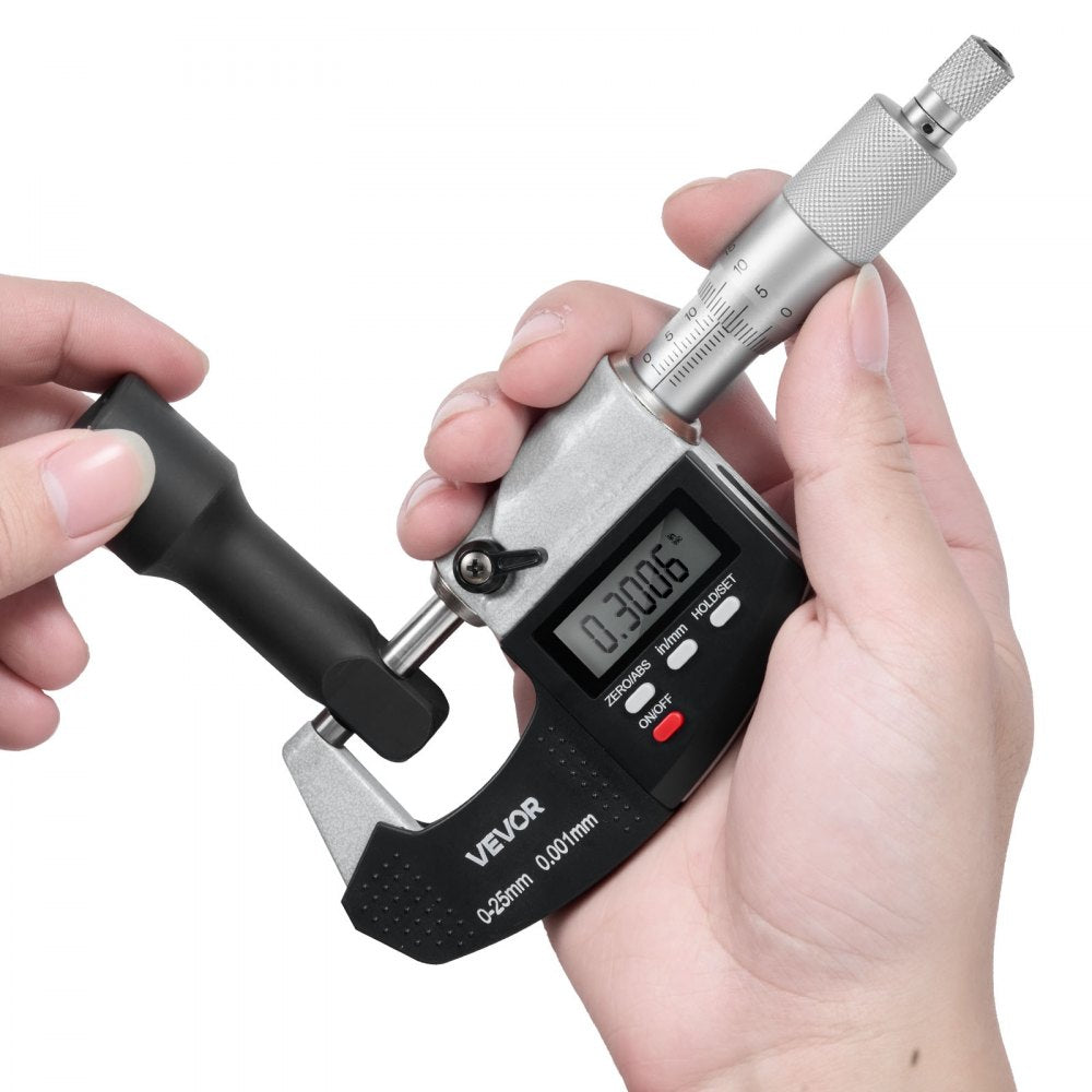 VEVOR Micrometer Set, Digital Outside Micrometer 0-1 inch Measuring Range, 0.00005" Resolution, Ultra-Precision 0.0001 Accuracy, LCD Screen, in/mm Switch, Carbide Tip, with Protective Case
