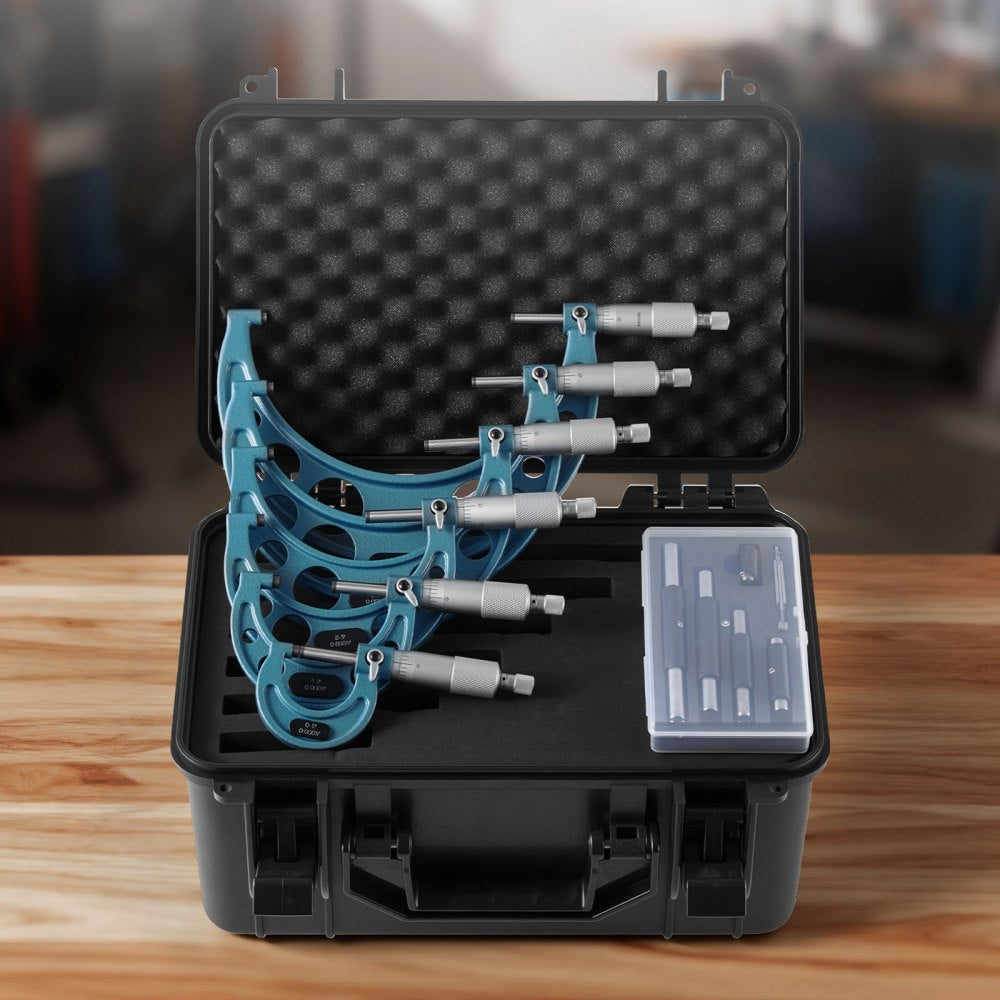 VEVOR 6 PCS Micrometer Set, 0-1"/1-2"/2-3"/3-4"/4-5"/5-6" Machinist Outside Micrometer, Precision 0.0001 Accuracy, Professional Machinist Tools with Protective Case, for Metalworking & Engineering