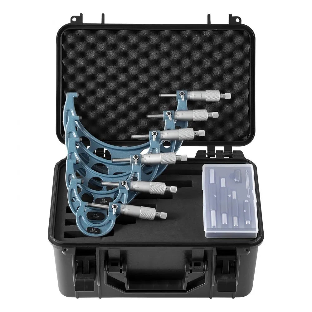 VEVOR 6 PCS Micrometer Set, 0-1"/1-2"/2-3"/3-4"/4-5"/5-6" Machinist Outside Micrometer, Precision 0.0001 Accuracy, Professional Machinist Tools with Protective Case, for Metalworking & Engineering