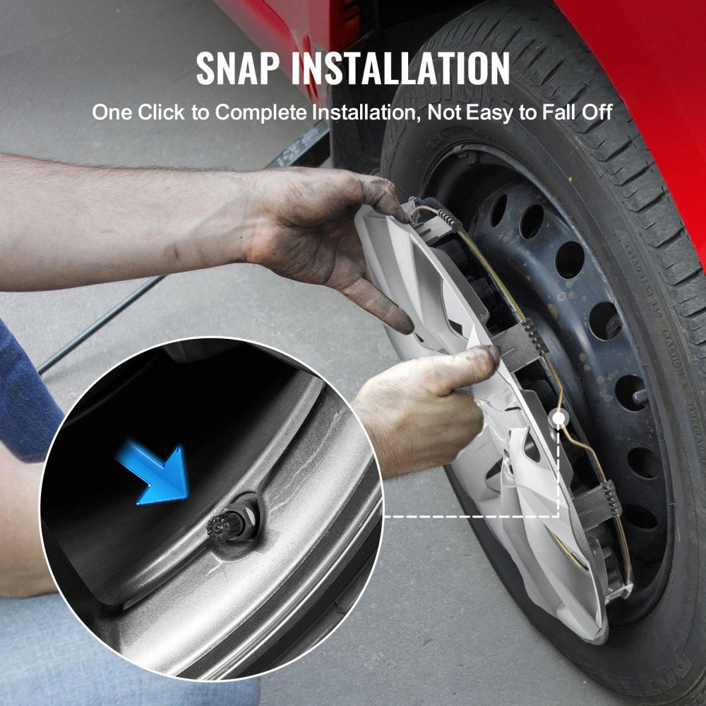 VEVOR Wheel Rim Cover Hubcaps, 16 in Diameter, Sturdy & Durable Scratch-Resistant Hubcap with Snap & Valve Nozzle Hole, ABS & PC Hubcap with High Rigidity & Less Wind Drag, Fits for All Weather Use
