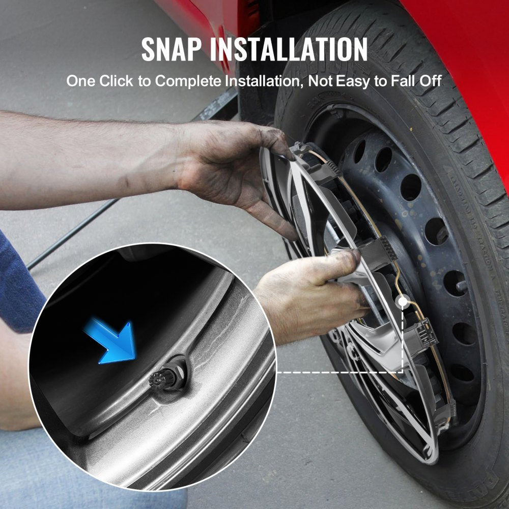 VEVOR Wheel Rim Cover Hubcaps, 15 in Diameter, Sturdy & Durable Scratch-Resistant Hubcap with Snap & Valve Nozzle Hole, ABS & PC Hubcap with High Rigidity & Less Wind Drag, Fits for All Weather Use