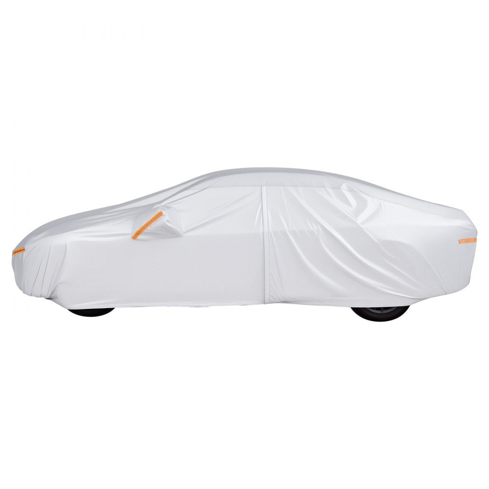 VEVOR Car Cover, Car Cover Waterproof for Dodge Challenger Full Size Sedan, Custom-fit All Weather Sun Rain Wind Dust Snow Protection Full Exterior Covers with Door Zipper and Cotton Lining, Silver