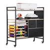 VEVOR Rolling Craft Cart and Storage Table, Compatible with Cricut Machines, Crafting Table Organization Workstation, Craft Rolling Storage Organizer with 20 Vinyl Roll Holders and 3 Drawers, Black