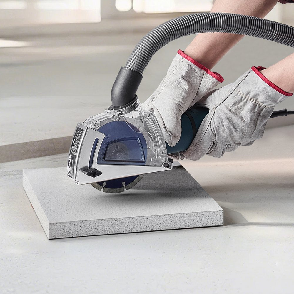 VEVOR Cutting Dust Shroud for Angle Grinders, Universal 4-5 in Angle Grinder Dust Shroud with 6 Clamping Washers & 5 in Diamond Grinding Cup Wheel, Adjustable Cutting Depth, Connect to Vacuum Cleaner