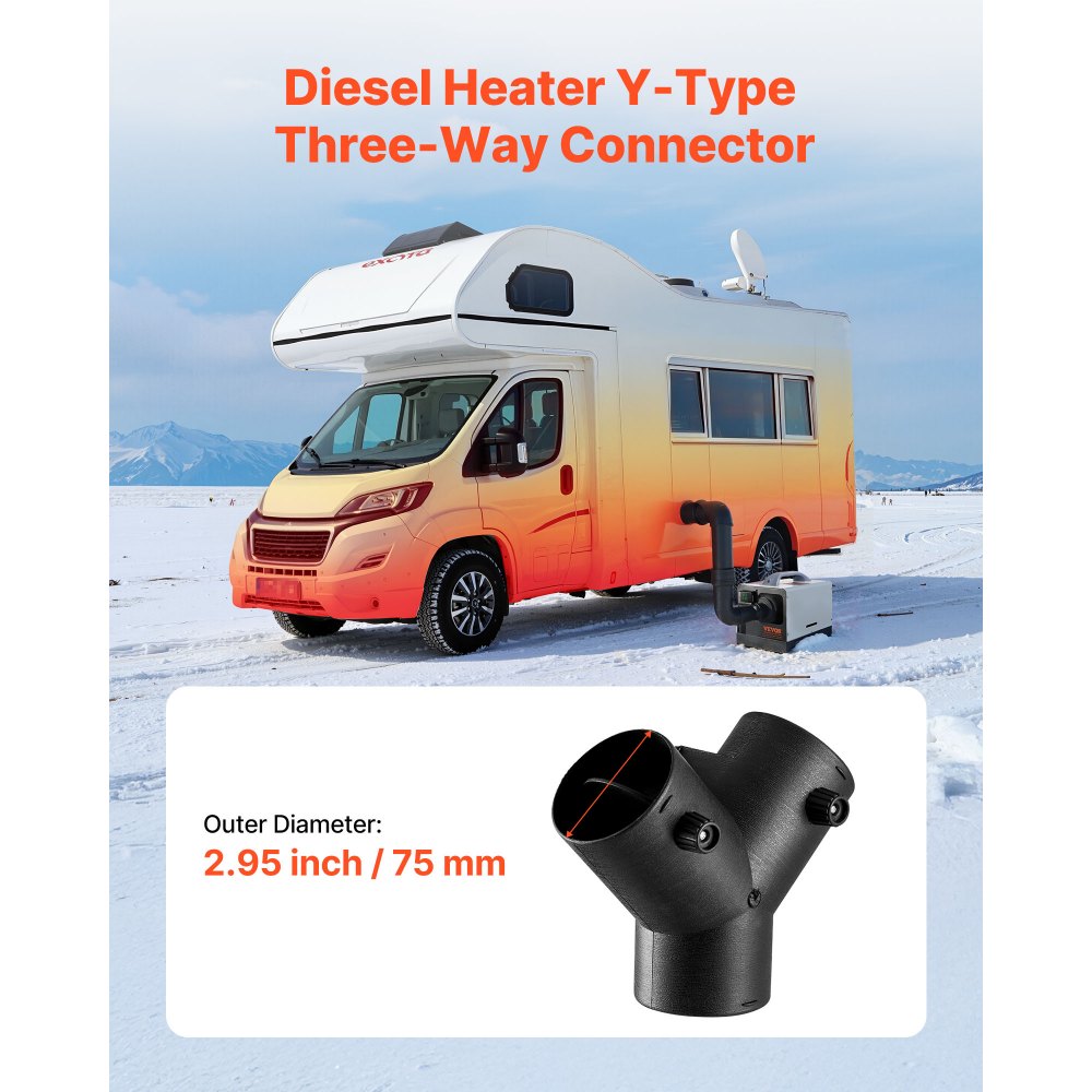 VEVOR Diesel Heater Connector, 3 inch Diesel Heater Duct Connector Accessories, 3-Way Y Branch Diesels Heaters Air Vent Duct with 2 90° Rotatable Valves, Black Joint Connectors for 2KW 5KW 8KW Heaters