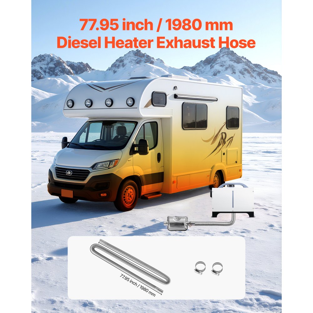 VEVOR Exhaust Hose, 77.95 inch Stainless Steel Exhausts Hose, Diesel Heater Flexible Exhaust Pipe with 2 Hose Clamps, Exhausts Hoses Kit Diesel Heater Accessories for 2KW 5KW 8KW Diesels Heaters