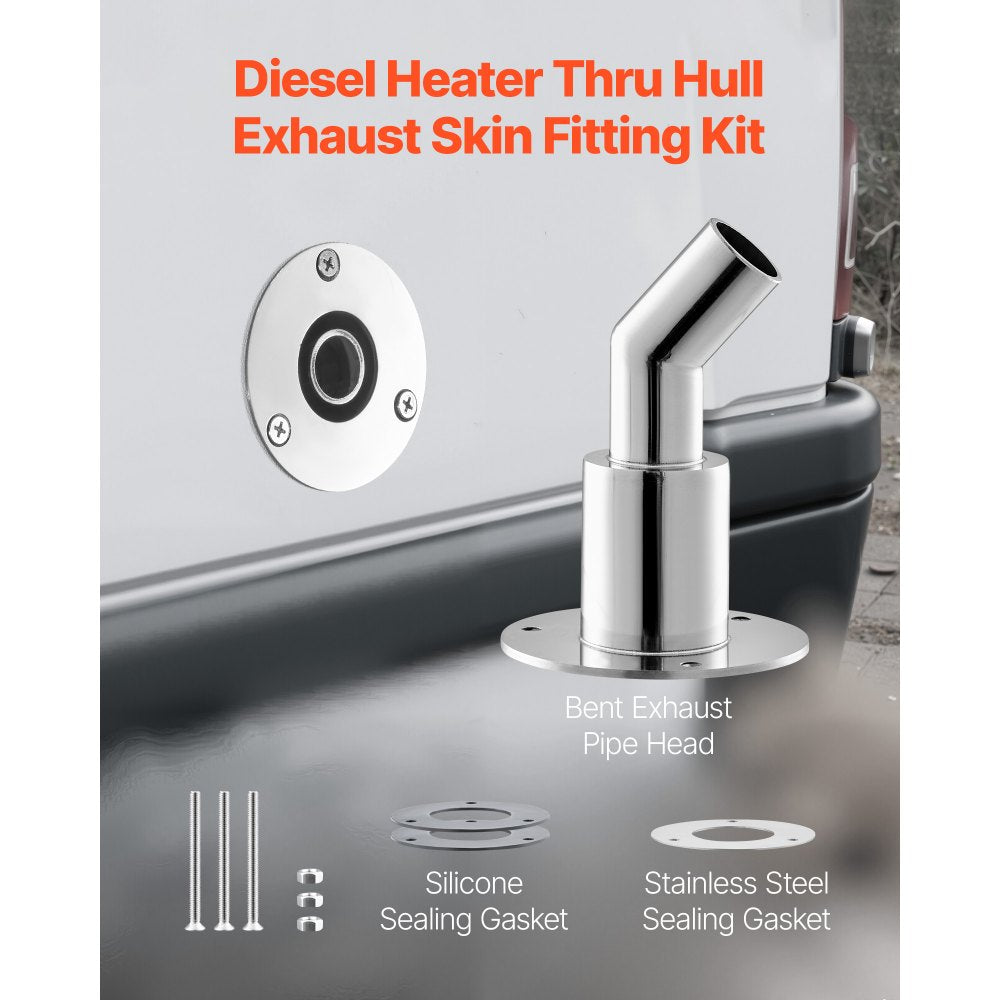 VEVOR Thru Hull Exhaust Skin Fitting, 0.94 inch Diesel Heater Exhaust Skin Fitting, Elbow Hull Exhausts Pipe Socket Replacement with Screws, Nuts & Gasket for Diesel Heaters, 316 Stainless Steel