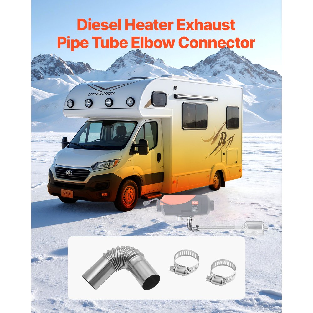 VEVOR Exhaust Pipe Tube Elbow Connector, 0.98 inch Diesel Heater Exhaust Elbow, Air Parking Heater Exhausts Pipe Tube Elbows Connector 2 Clamps for 2KW 5KW 8KW Diesel Heater, 201 Stainless Steel