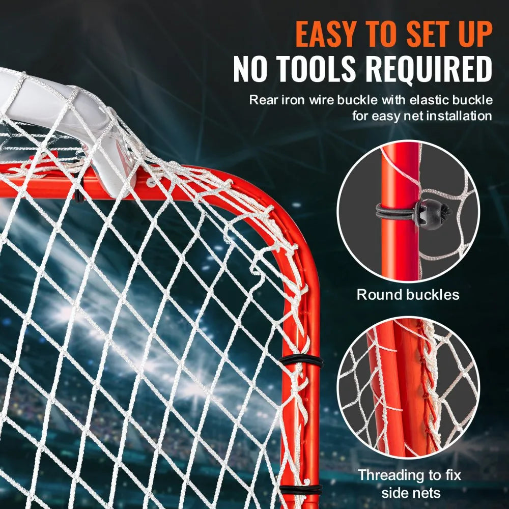 VEVOR Hockey Goal with Backstop and Targets, Street Steel Hockey Net, 72" Pro Hockey Training Goal Set, Portable Indoor Outdoor Hockey Goal with Net, Easy Assemble, White/Red