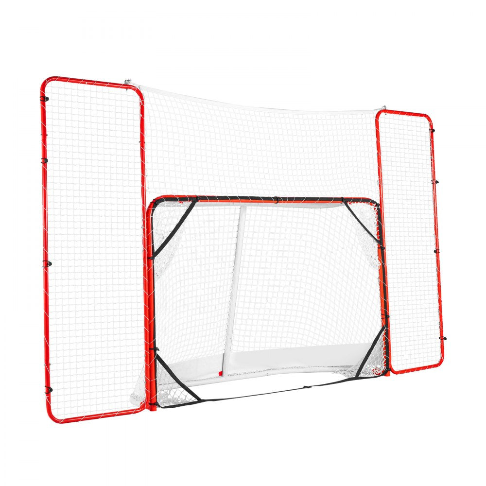 VEVOR Hockey Goal with Backstop and Targets, Street Steel Hockey Net, 72" Pro Hockey Training Goal Set, Portable Indoor Outdoor Hockey Goal with Net, Easy Assemble, White/Red