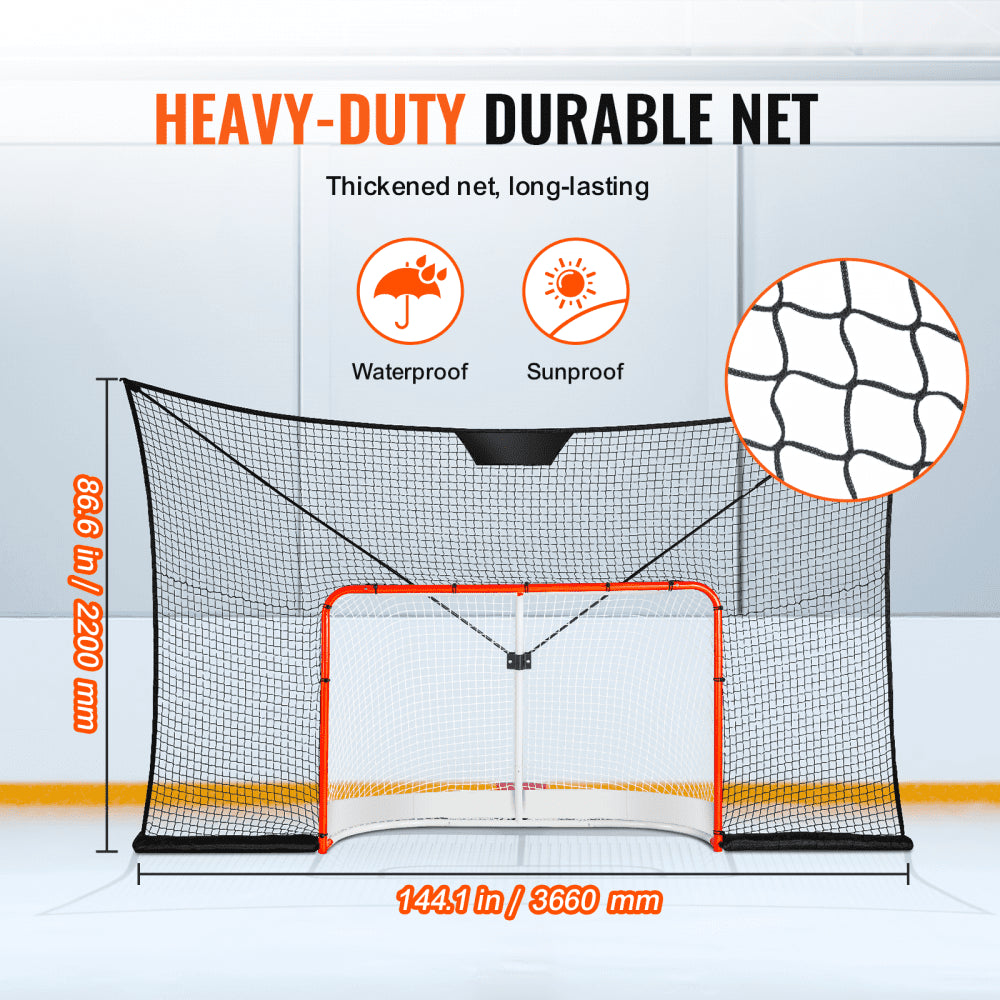 VEVOR Hockey Goal Backstop Net, Street Hockey Sports Backstop Netting,  Portable Indoor Outdoor Hockey Training Net, 12x7 FT Large Size Target Net, Easy Assemble, Black (Goal Frame Not Included)