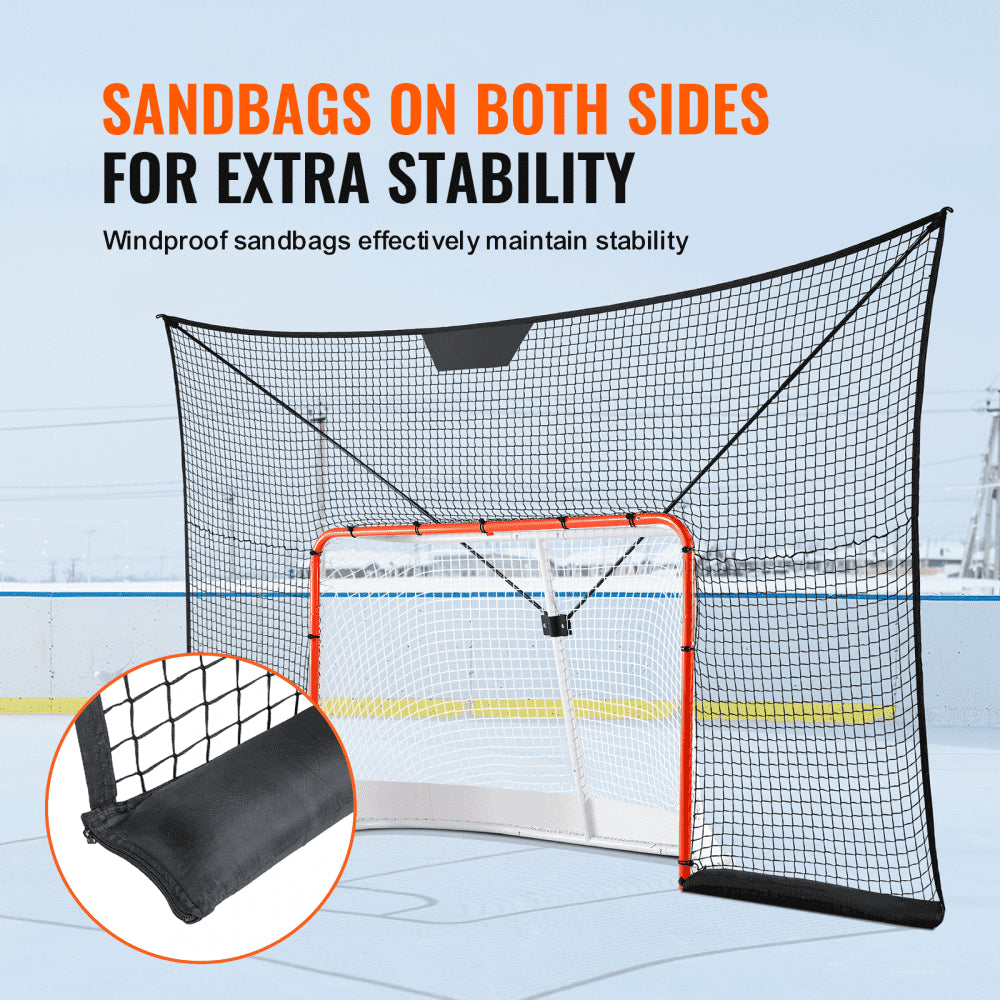 VEVOR Hockey Goal Backstop Net, Street Hockey Sports Backstop Netting,  Portable Indoor Outdoor Hockey Training Net, 12x7 FT Large Size Target Net, Easy Assemble, Black (Goal Frame Not Included)