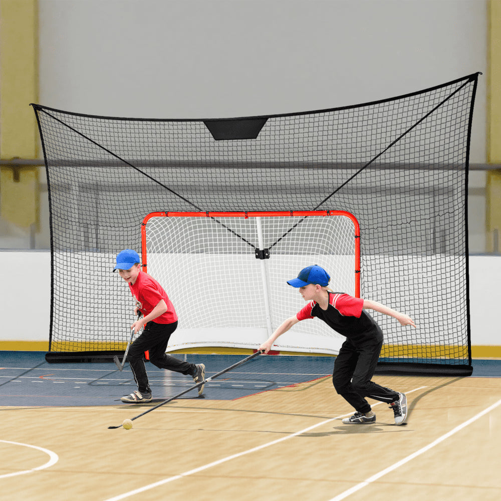 VEVOR Hockey Goal Backstop Net, Street Hockey Sports Backstop Netting,  Portable Indoor Outdoor Hockey Training Net, 12x7 FT Large Size Target Net, Easy Assemble, Black (Goal Frame Not Included)