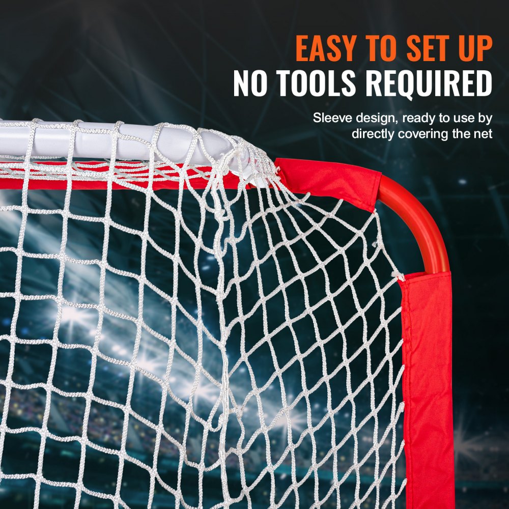 VEVOR Youth Street Hockey Net, Indoor Outdoor Steel Hockey Goal, Portable Lightweight Youth Street + Roller for Kids, Junior Hockey Training Goal Set with Net, Easy Assemble, 54" x 44", White/Red