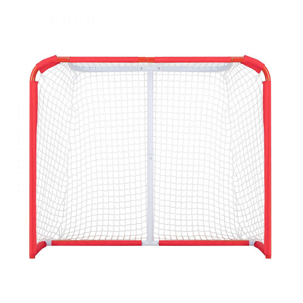VEVOR Youth Street Hockey Net, Indoor Outdoor Steel Hockey Goal, Portable Lightweight Youth Street + Roller for Kids, Junior Hockey Training Goal Set with Net, Easy Assemble, 54" x 44", White/Red