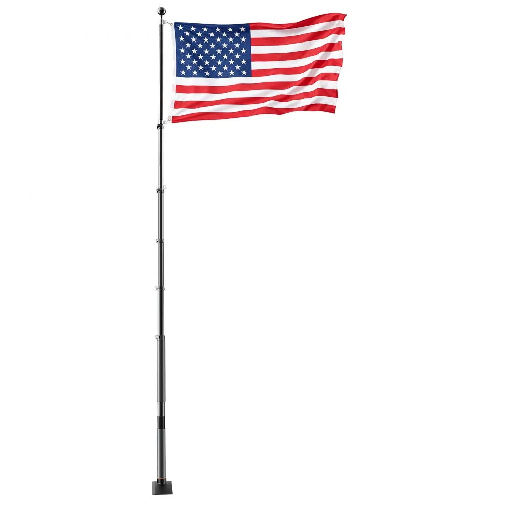 VEVOR Flag Pole, 20ft Heavy Duty Telescopic Flagpole Kit with Mounting Base for Vehicles, Extra Thick Outdoor Aluminum Flagpole Kit with 3x5 American Flag for Sedans, Pickups, RVs, Food Trucks, Black