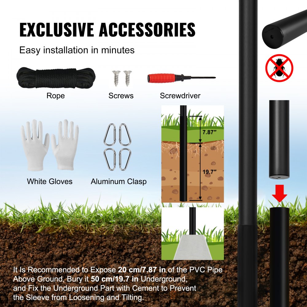 VEVOR 30FT Sectional Flag pole Kit, Heavy Duty Aluminum Alloy in Ground Flag poles for Outside, 3 Display Modes Flagpole with 3x5 American Flag, Professional Accessories, Black