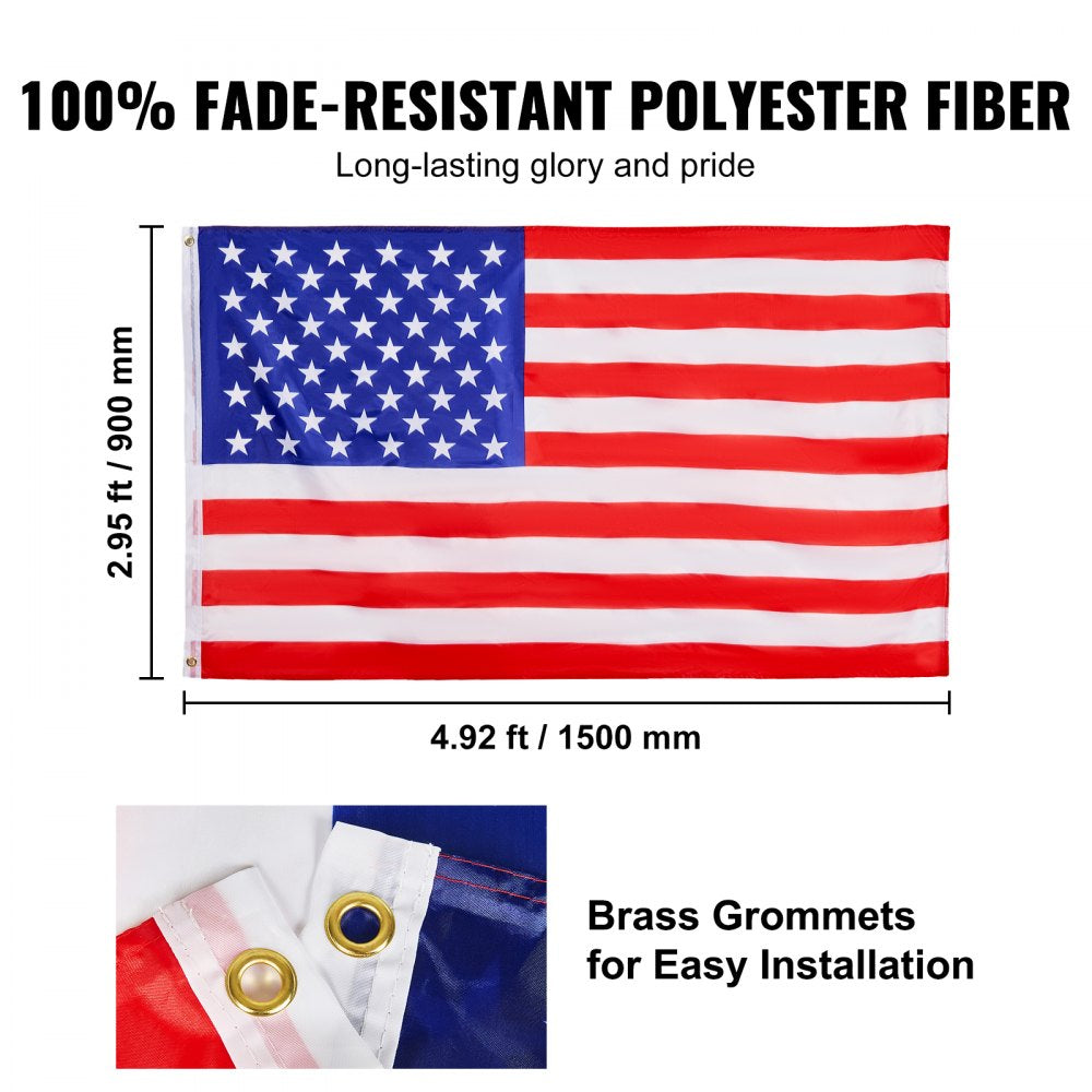 VEVOR 25FT Sectional Flag pole Kit, Heavy Duty Aluminum Alloy in Ground Flag poles for Outside, 3 Display Modes Flagpole with 3x5 American Flag, Professional Accessories, Silver