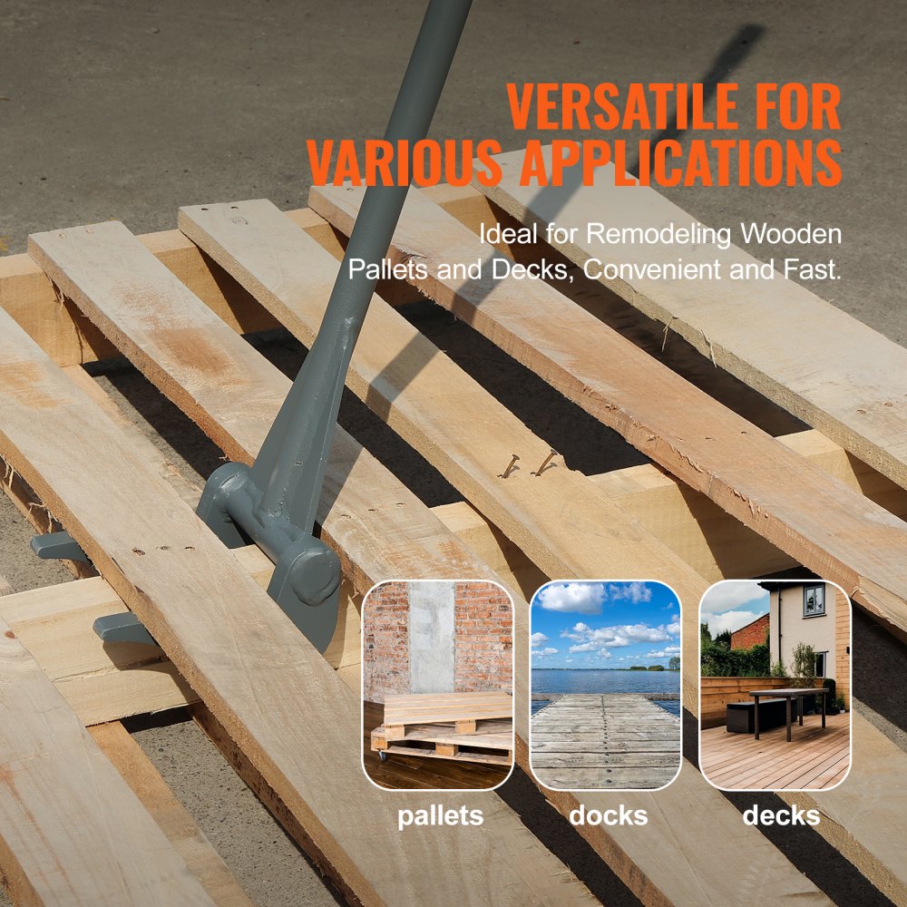 VEVOR Pallet Buster, 50'' Carbon Steel Handle Pallet Breaker, 2000 lbs Weight Capacity, Heavy Duty Deck Board Removal Tool, Deck Wrecker with Non-Slip Grip for Efficient and Effortless Board Removal
