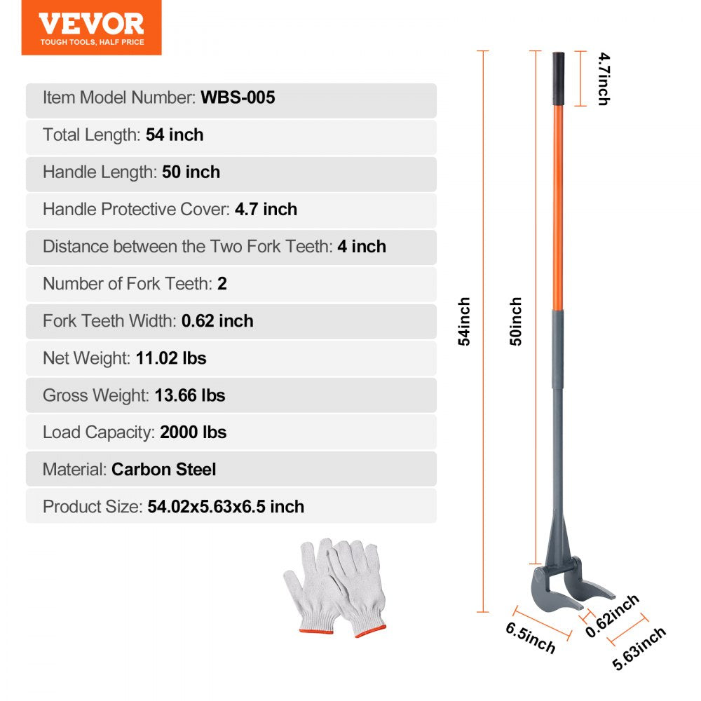 VEVOR Pallet Buster, 50'' Carbon Steel Handle Pallet Breaker, 2000 lbs Weight Capacity, Heavy Duty Deck Board Removal Tool, Deck Wrecker with Non-Slip Grip for Efficient and Effortless Board Removal
