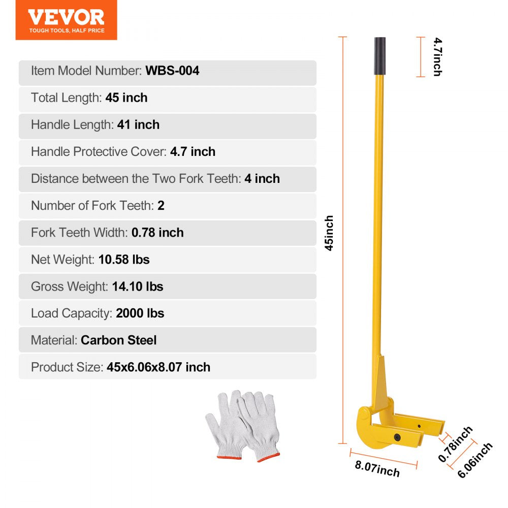 VEVOR Pallet Buster, 41-Inch Handle, 2000 lbs Weight Capacity, Q235 Carbon Steel, Heavy Duty Deck Wrecker Demolition Wood Pallet Tool Breaker Pry Bar Puller for Efficient and Effortless Board Removal