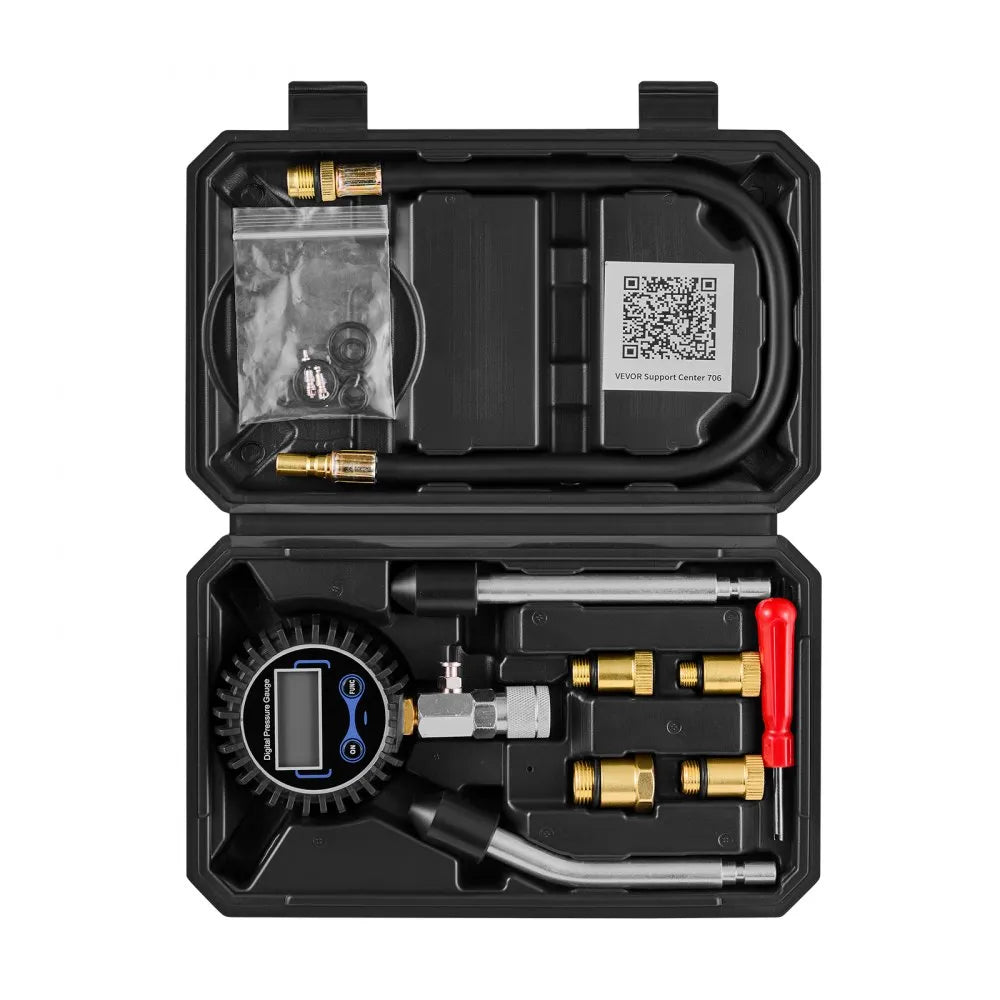 VEVOR Engine Cylinder Compression Tester Kit, Pressure Gauge Range of 10-200 PSI, Compression Tester Kit with 4 Adapters, Straight & Angled Extended Metal Tubes for Automotive Cars and Motorcycles