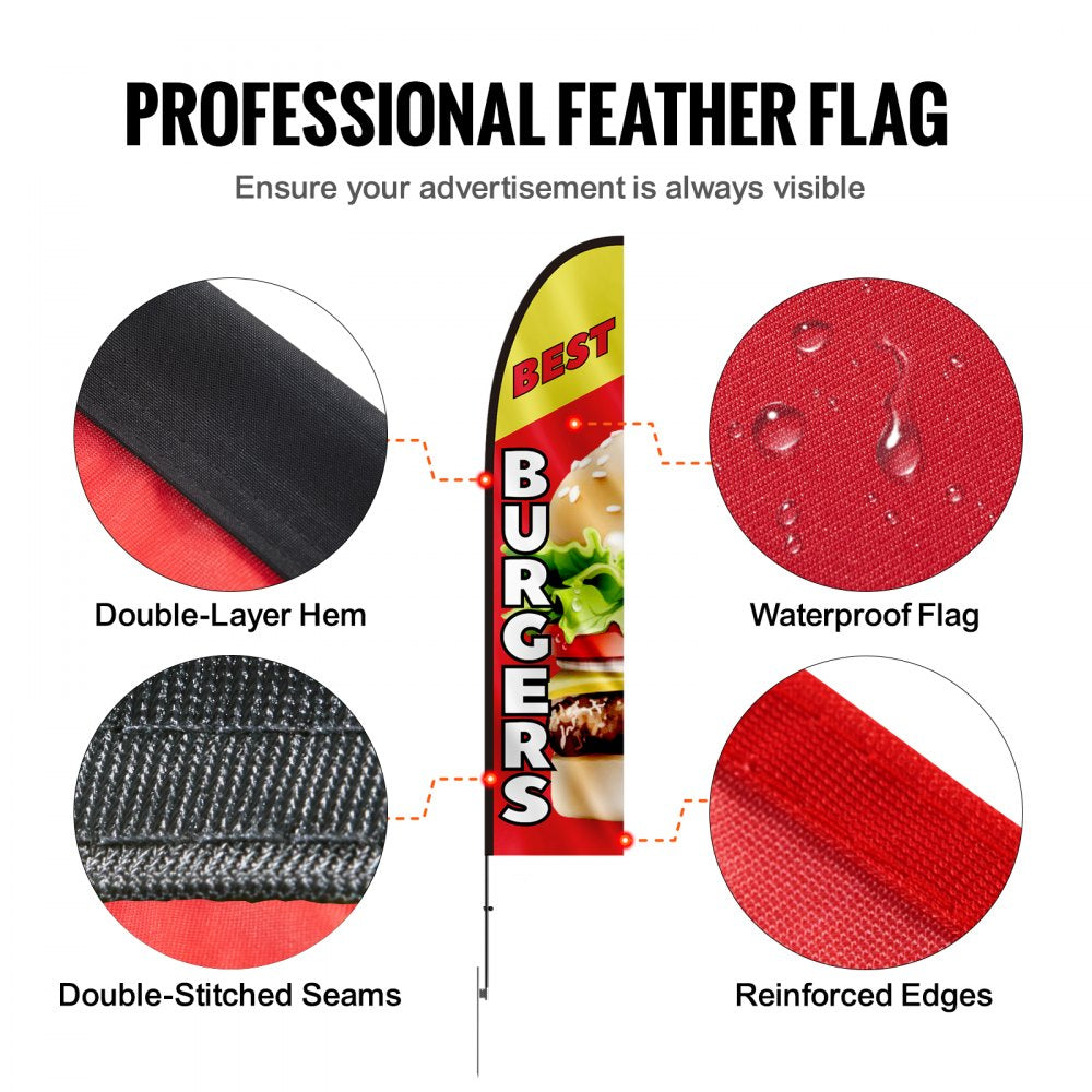 VEVOR Burger Restaurant Advertising Feather Flag with Pole Kit, Advertising Flags for Business Outside, Includes 1 Banner Flag, 1 Pole, 1 Ground Stake, Swooper Flag for Businesses 16.3 FT