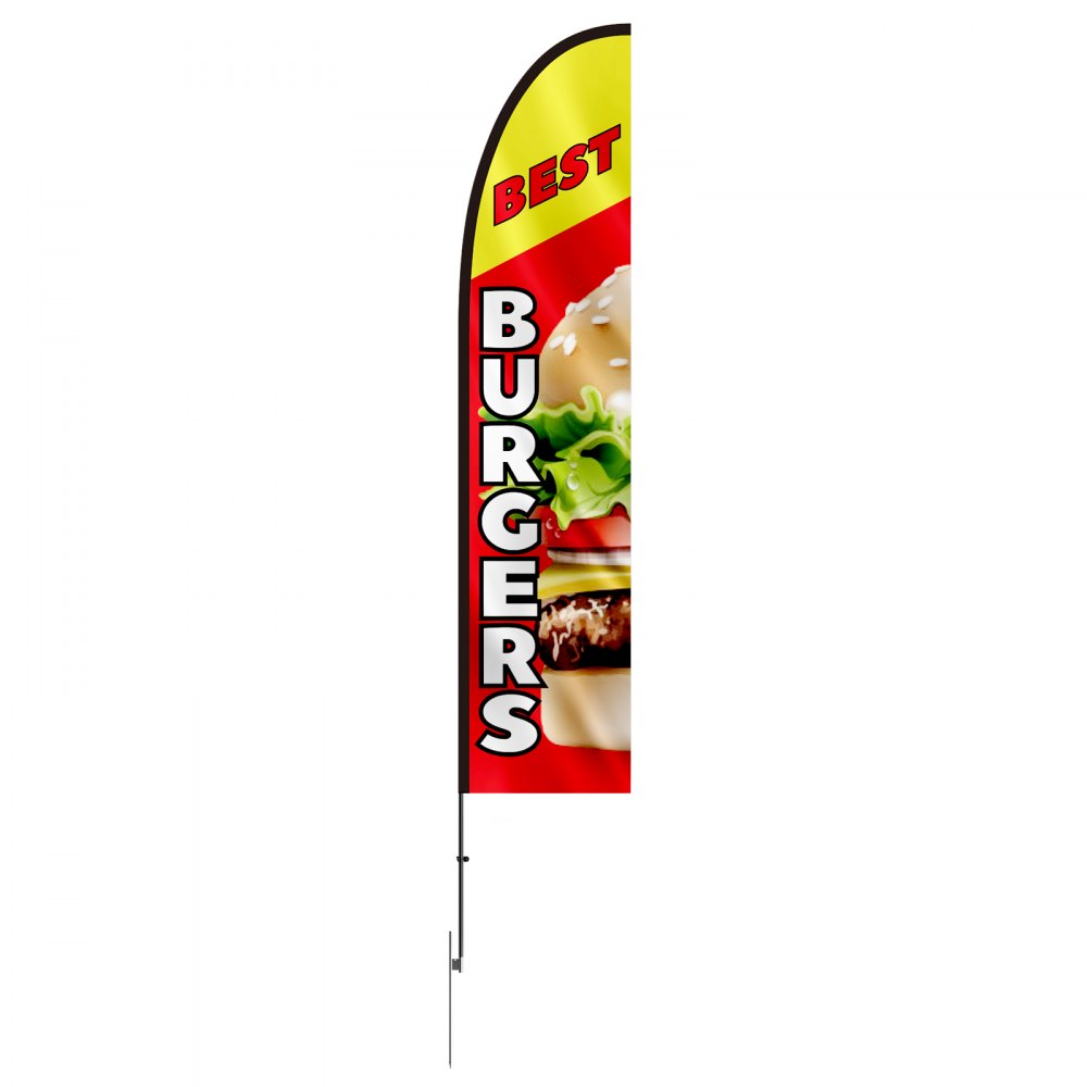VEVOR Burger Restaurant Advertising Feather Flag with Pole Kit, Advertising Flags for Business Outside, Includes 1 Banner Flag, 1 Pole, 1 Ground Stake, Swooper Flag for Businesses 16.3 FT