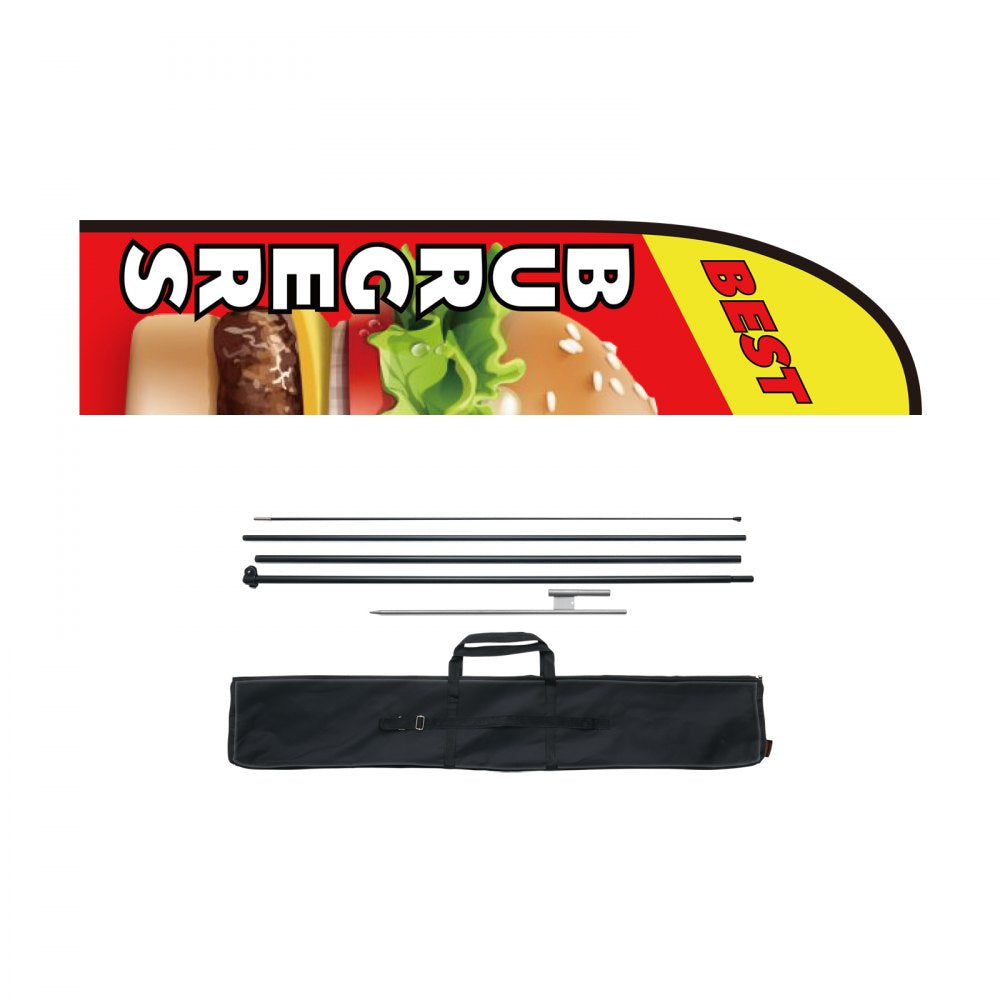 VEVOR Burger Restaurant Advertising Feather Flag with Pole Kit, Advertising Flags for Business Outside, Includes 1 Banner Flag, 1 Pole, 1 Ground Stake, Swooper Flag for Businesses 16.3 FT