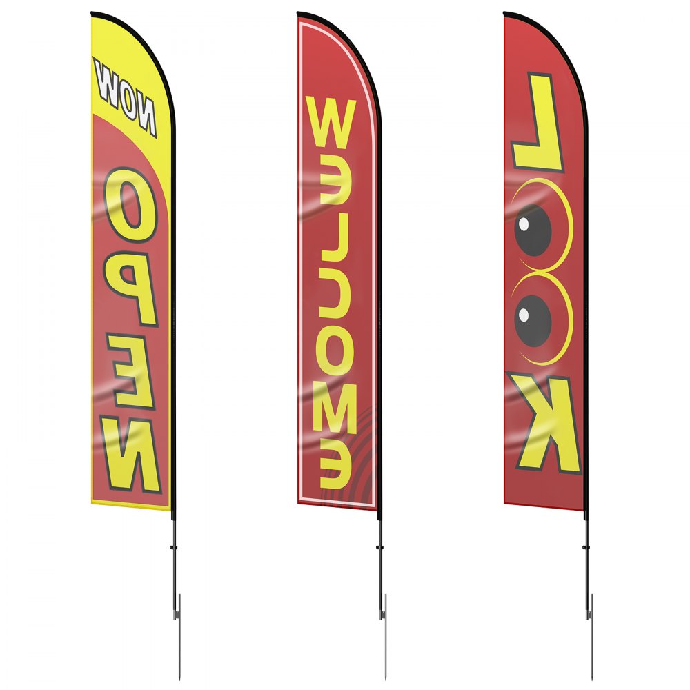 VEVOR Open Flags with Pole Kit, Advertising Flags for Business Outside, Advertising Feather Flag Kit, 3 Flags (Open, Look, Welcome), 3 Poles, 3 Ground Stakes, Swooper Flags for Businesses 16.3 FT