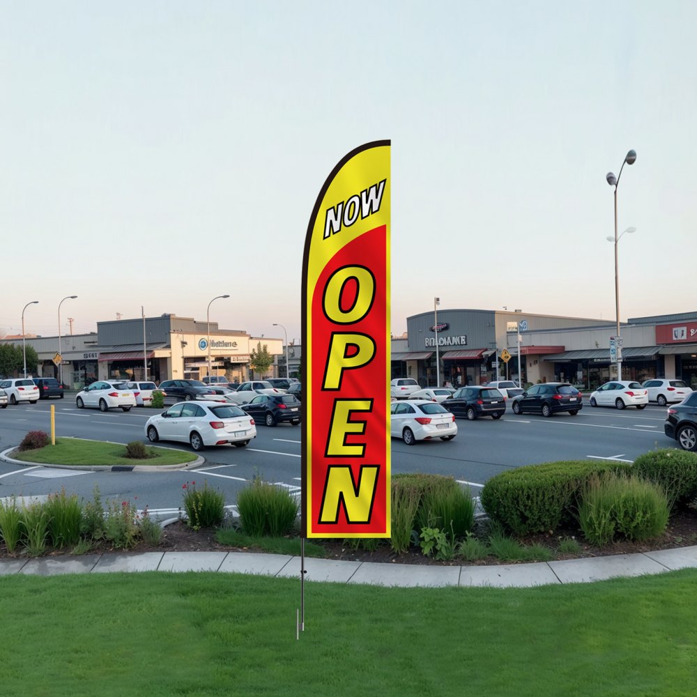 VEVOR Open Flag with Pole Kit, Advertising Flag for Business Outside, Advertising Feather Flag Kit, Includes 1 Banner Flag, 1 Pole, 1 Ground Stake, Open Signs Swooper Flag for Businesses 16.3 FT