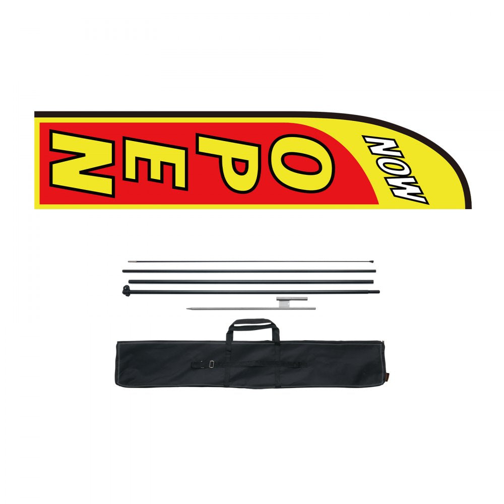 VEVOR Open Flag with Pole Kit, Advertising Flag for Business Outside, Advertising Feather Flag Kit, Includes 1 Banner Flag, 1 Pole, 1 Ground Stake, Open Signs Swooper Flag for Businesses 16.3 FT