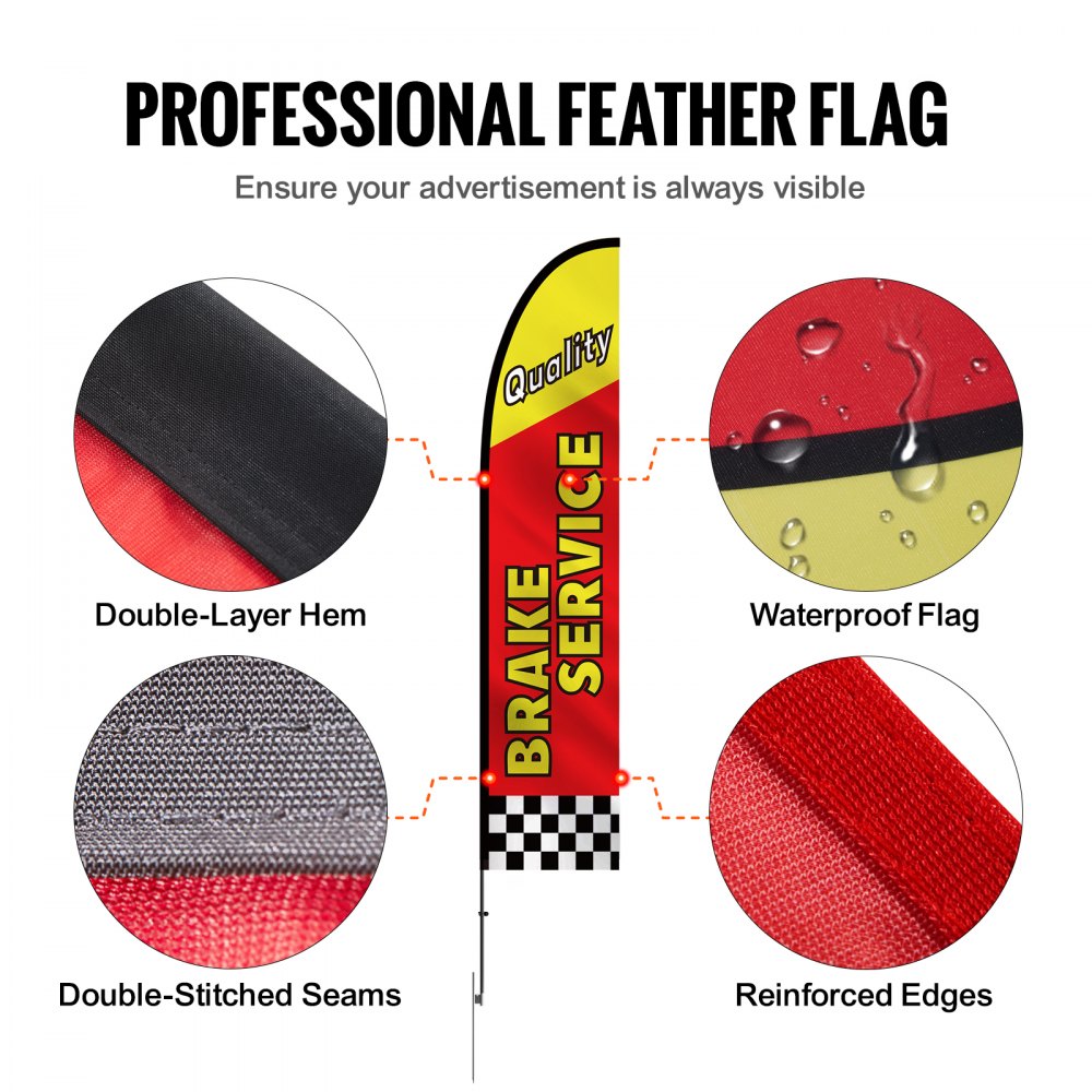 VEVOR Auto Repair Advertising Feather Flag with Pole Kit, Advertising Flags for Business Outside, Includes 4 Banner Flags, 4 Poles, 4 Ground Stakes, Swooper Flags for Businesses 16.3 FT
