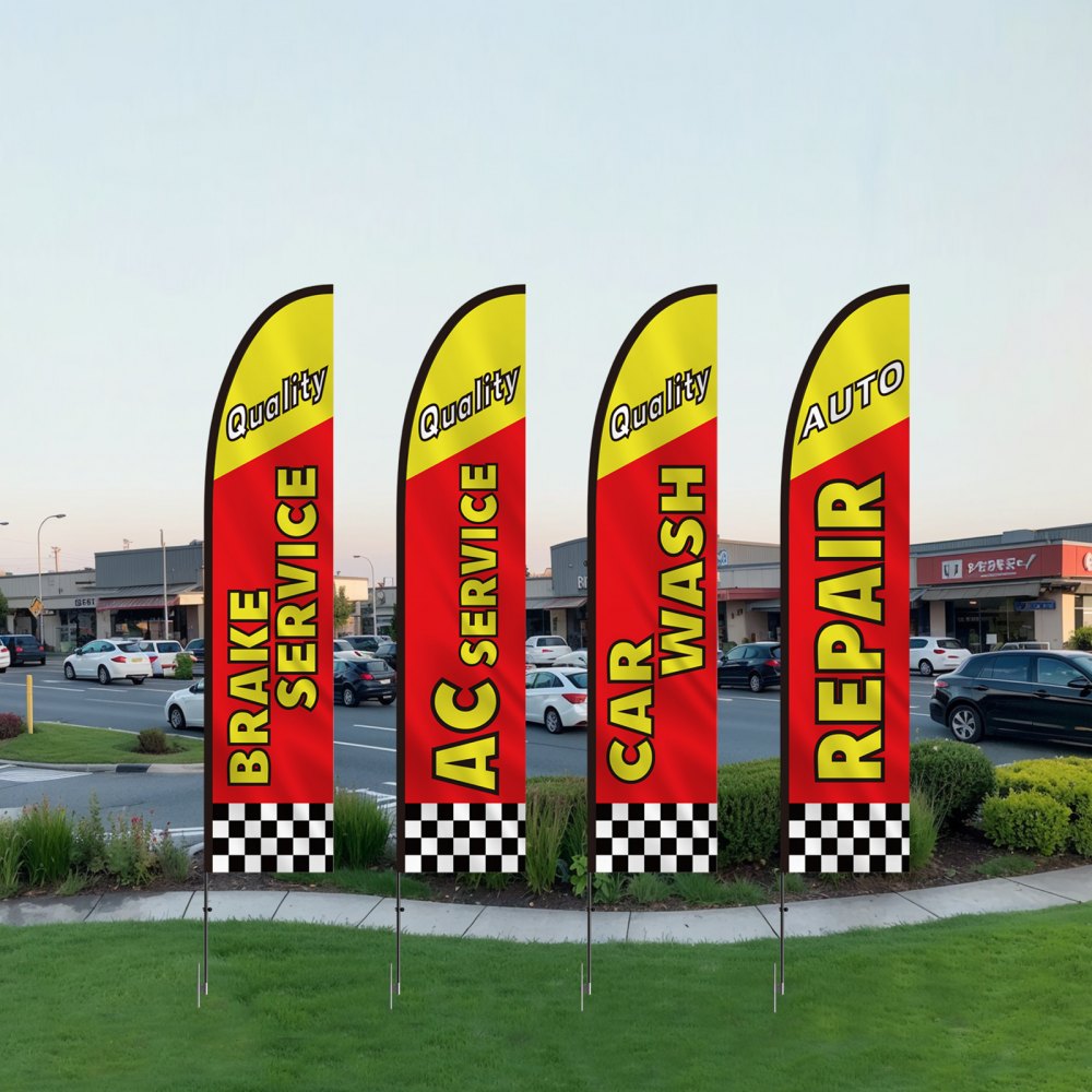 VEVOR Auto Repair Advertising Feather Flag with Pole Kit, Advertising Flags for Business Outside, Includes 4 Banner Flags, 4 Poles, 4 Ground Stakes, Swooper Flags for Businesses 16.3 FT