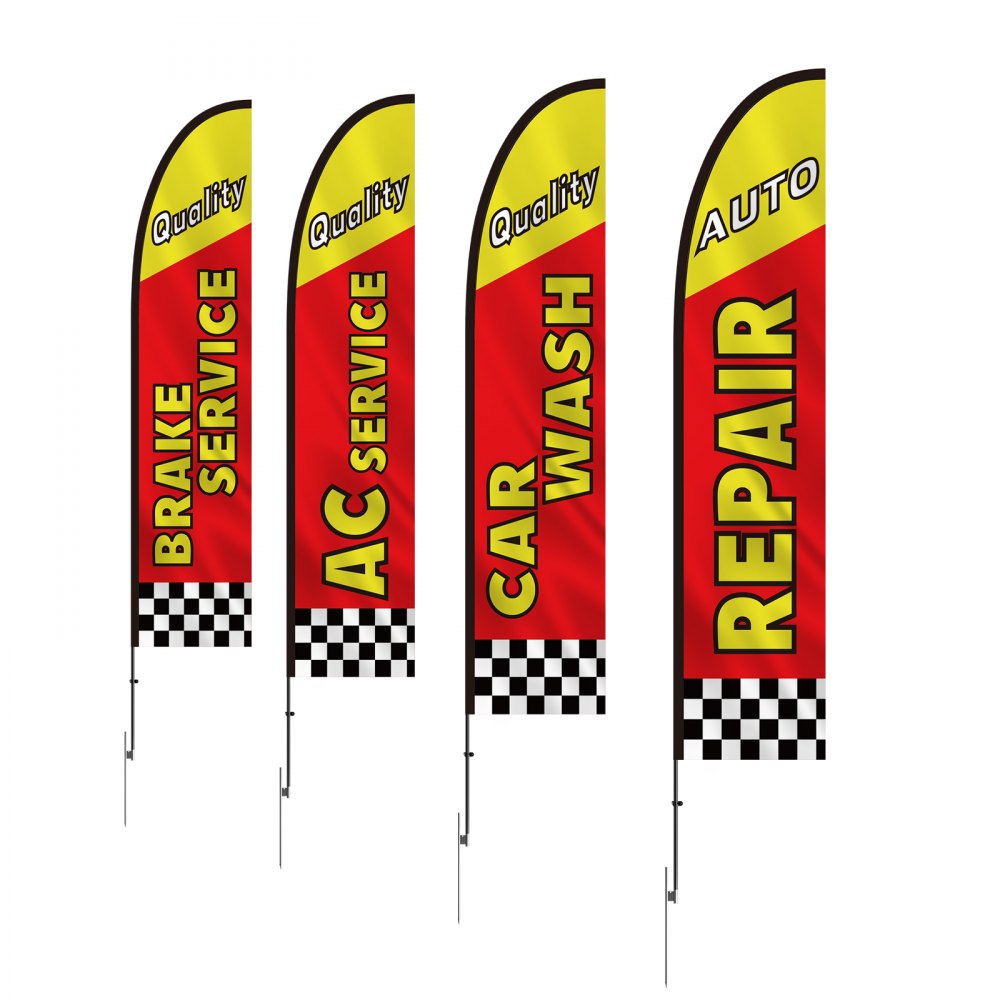 VEVOR Auto Repair Advertising Feather Flag with Pole Kit, Advertising Flags for Business Outside, Includes 4 Banner Flags, 4 Poles, 4 Ground Stakes, Swooper Flags for Businesses 16.3 FT