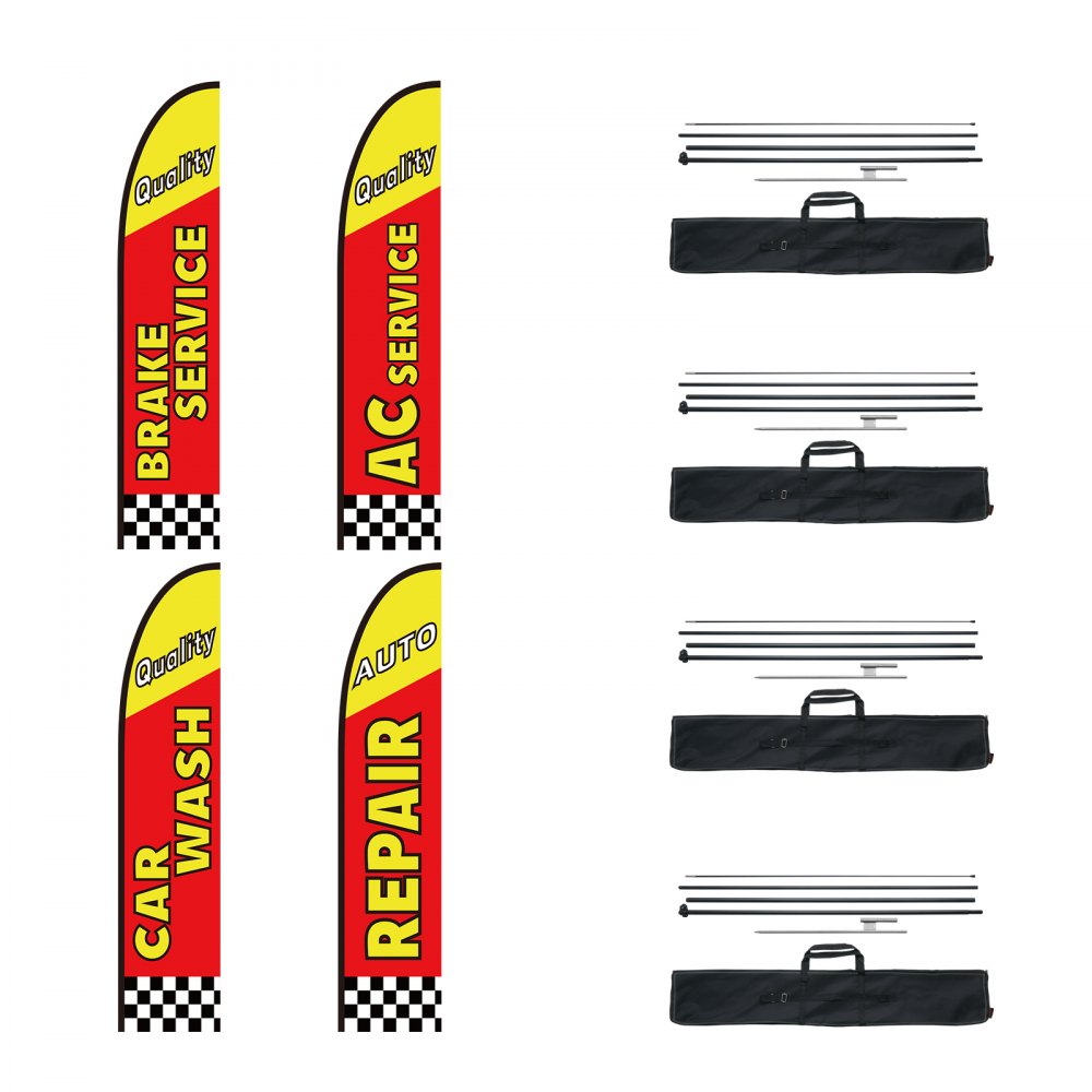 VEVOR Auto Repair Advertising Feather Flag with Pole Kit, Advertising Flags for Business Outside, Includes 4 Banner Flags, 4 Poles, 4 Ground Stakes, Swooper Flags for Businesses 16.3 FT