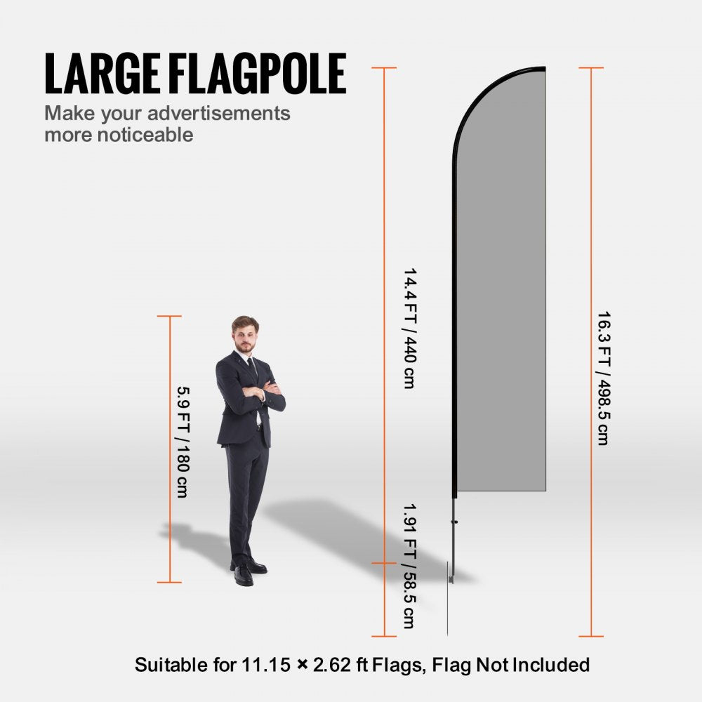 VEVOR Feather Flag Pole Kit, 3 Packs Swooper Flag Pole 16.3 ft, Sign Flag Poles for Business Advertising Flags Outdoor, with Ground Stakes and A Carrying Bag (Flag Not Included)