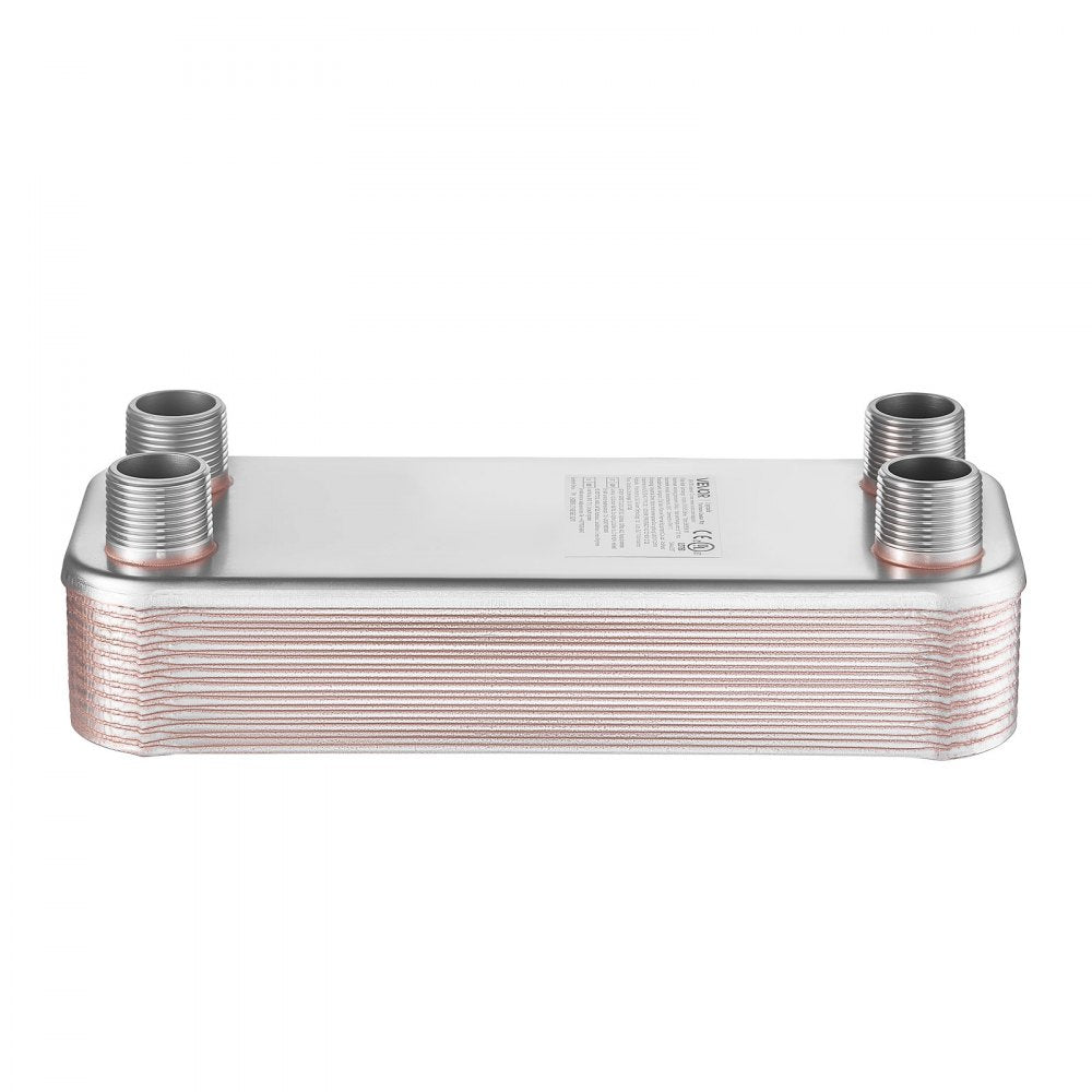VEVOR Plate Heat Exchanger, 5 x 12 in Brazed Plate Water to Water Heat Exchanger with 20 Plates, Mounting Bracket, Sturdy Stainless Steel Construction, 170-330K BTU for Boiler, Radiant Floor Heating