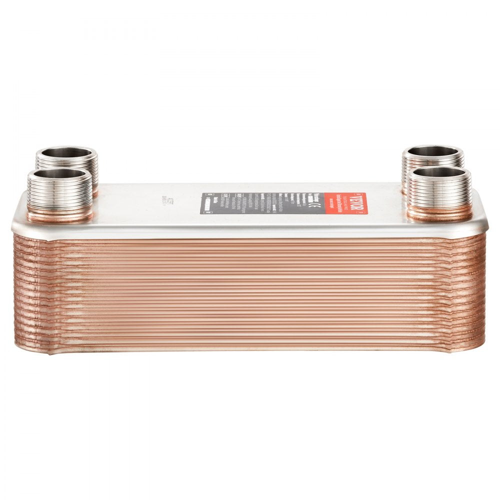 VEVOR Heat Exchanger, 5"x 12" 30 Plates Brazed Plate Heat Exchanger, Copper/316L Stainless Steel Water To Water Heat Exchanger For Floor Heating, Water Heating, Snow Melting, Beer Cooling