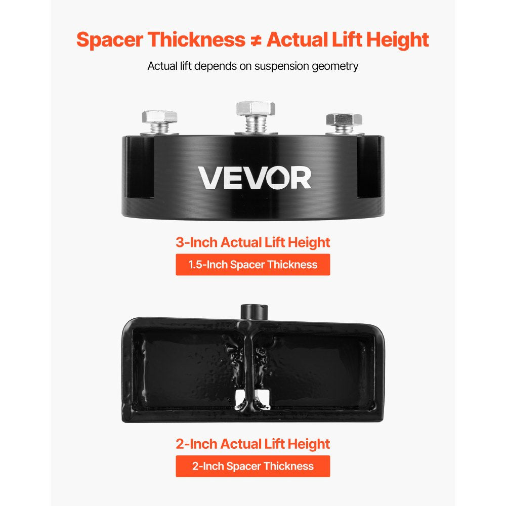 VEVOR 3 Inch Front and 2 Inch Rear Leveling Lift Kit for 2005-2021, 2022, 2023 Toyota Tacoma 2WD/4WD, Chassis Level Kit with 2 Front Strut Spacers, 2 Rear Lift Blocks, 4 U-Bolts, Suspension Level Kit