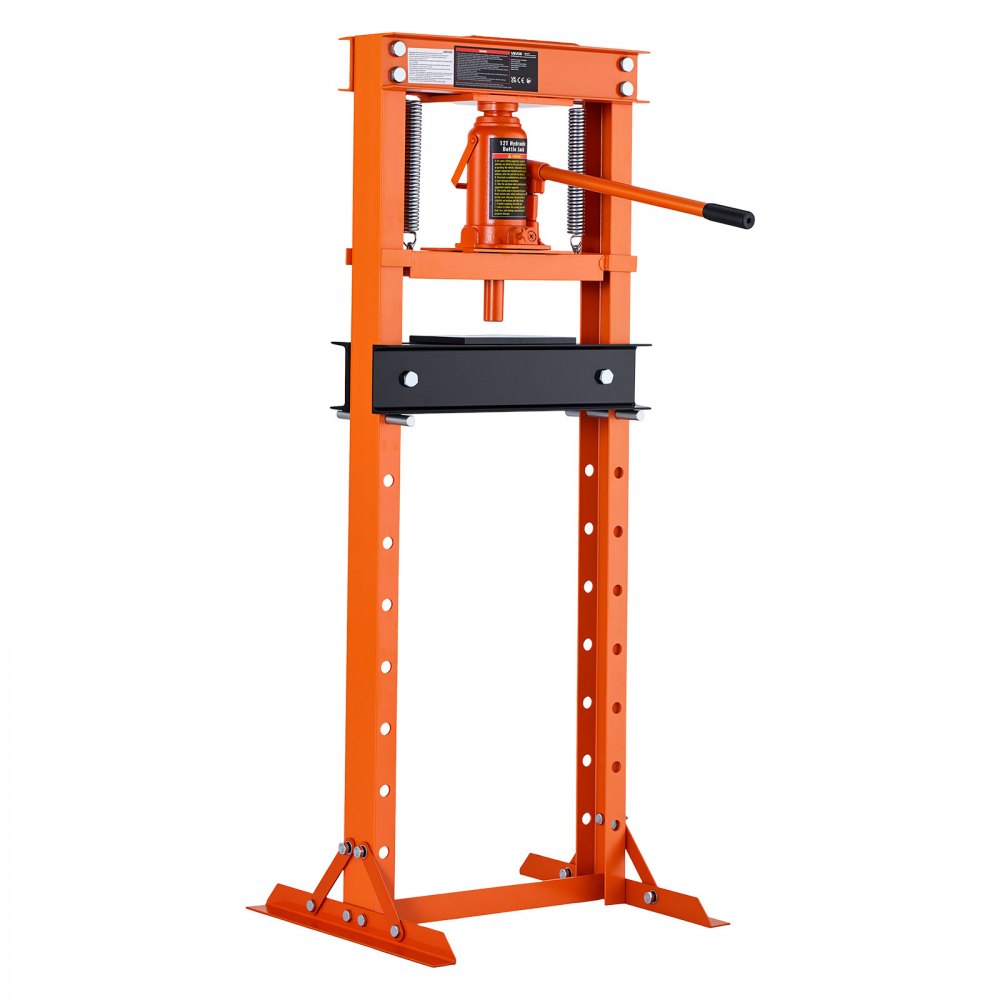 VEVOR 12 Ton Shop Press, H-Frame Garage Floor Bottle Jack Hydraulic Press, 8-Level Adjustable Height, Movable Stamping Plate, Heavy-Duty Steel for Bending, Straightening, Pressing U-Joints & Bearings