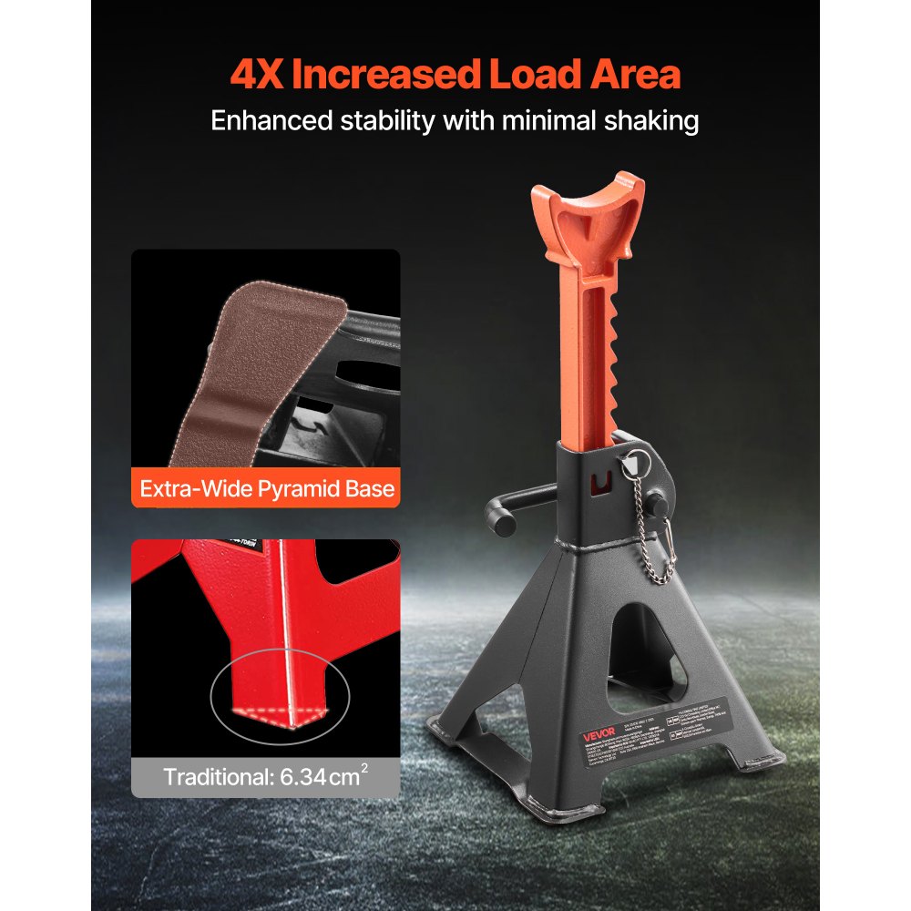 VEVOR Jack Stands, 3 Ton (6,600 lbs) Capacity, 10.8-16.3 in Adjustable Height, Heavy Duty Steel Jack Auto Stands with Double Locking, for Lifting SUV, Pickup, Car, UTV/ATV, 1 Pair, Black and Orange