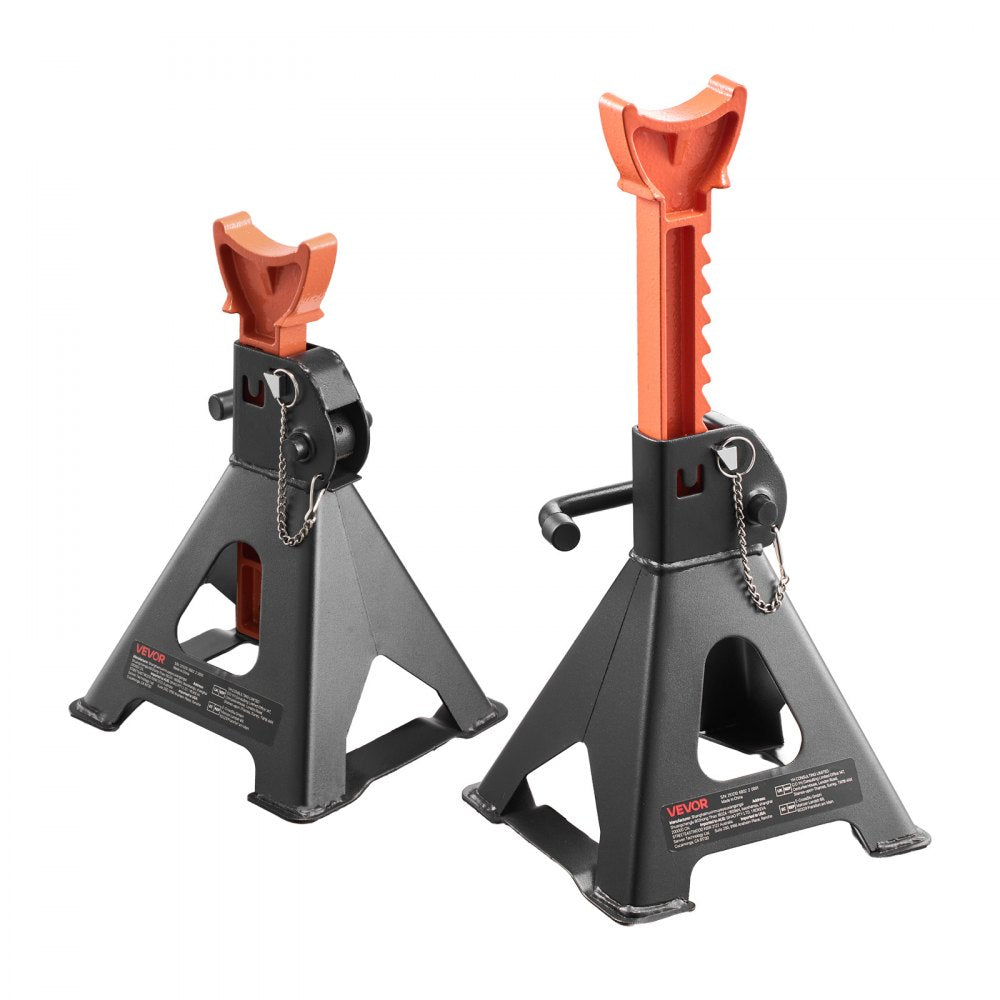 VEVOR Jack Stands, 3 Ton (6,600 lbs) Capacity, 10.8-16.3 in Adjustable Height, Heavy Duty Steel Jack Auto Stands with Double Locking, for Lifting SUV, Pickup, Car, UTV/ATV, 1 Pair, Black and Orange