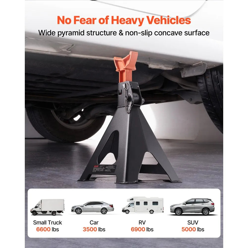 VEVOR Jack Stands, 6 Ton (13,000 lbs) Capacity, 14.6-22.8 in Adjustable Height, Heavy Duty Steel Jack Auto Stands with Double Locking, for Lifting RV, Small Truck, Car, SUV, 1 Pair, Black and Orange